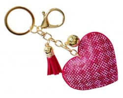 Pink Crystal Checker Pattern Heart Puffy Key Chain