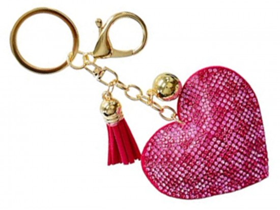 Pink Crystal Checker Pattern Heart Puffy Key Chain Pink Crystal Checker Pattern Heart Puffy Key Chain