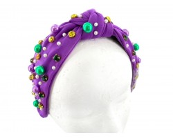 Mardi Gras Crystal Bead Knot Headband