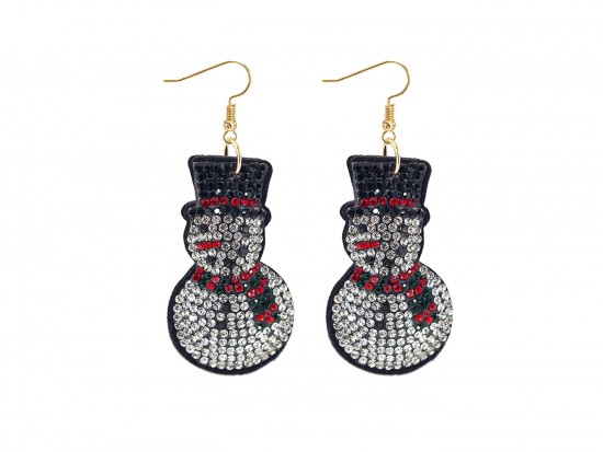 White Crystal Snowman Puffy Earrings