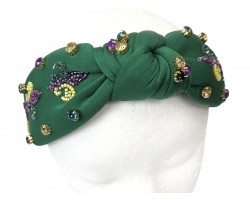 Mardi Gras Seed Bead Fleur De lis Knot Headband