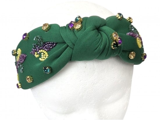 Mardi Gras Seed Bead Fleur De lis Knot Headband Mardi Gras Seed Bead Fleur De lis Knot Headband
