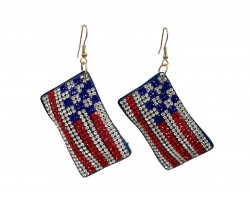 USA Flag Crystal Puffy Hook Earrings