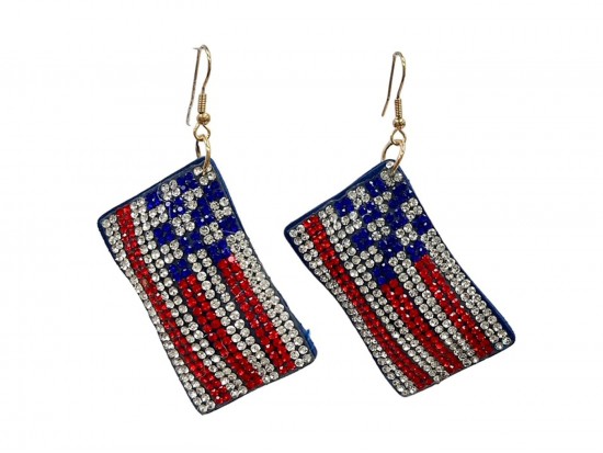 USA Flag Crystal Puffy Hook Earrings
