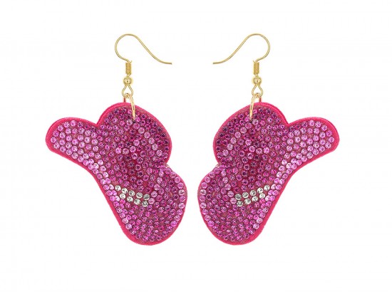 Pink Crystal Cowboy Hat Puffy Hook Earrings