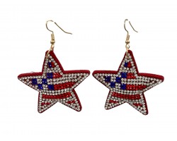 USA Flag Crystal Star Puffy Hook Earrings USA Flag Crystal Star Puffy Hook Earrings
