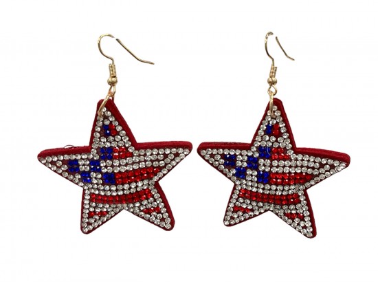 USA Flag Crystal Star Puffy Hook Earrings