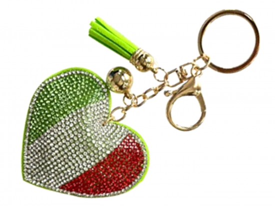 Crystal Italian Flag Heart Puffy Keychain