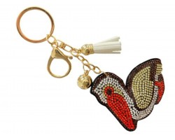 White Crystal Pelican Bird Puffy Keychain.