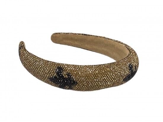 Gold Black Crystal Fleur De Lis Headband
