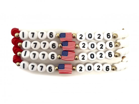 USA Flag Bead 1776 2026 Stretch Bracelet 4pc Set