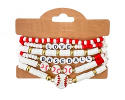 White  Love Baseball Rubber Disc Stretch Bracelet Set