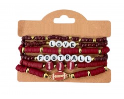 Brown  Love Football Rubber Disc Stretch Bracelet Set