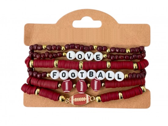 Brown Love Football Rubber Disc Stretch Bracelet Set Brown Love Football Rubber Disc Stretch Bracelet Set