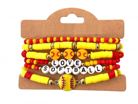 Yellow Love Softball Rubber Disc Stretch Bracelet Set Yellow Love Softball Rubber Disc Stretch Bracelet Set