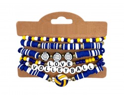 Blue Love Volleyball Rubber Disc Stretch Bracelet Set