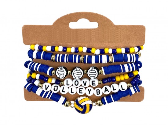 Blue Love Volleyball Rubber Disc Stretch Bracelet Set