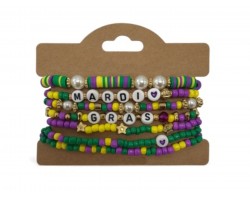 Mardi Gras Seed Bead Stretch Bracelet Set