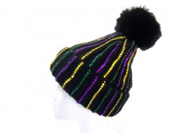 Mardi Gras Crystal Black Beanie Cap
