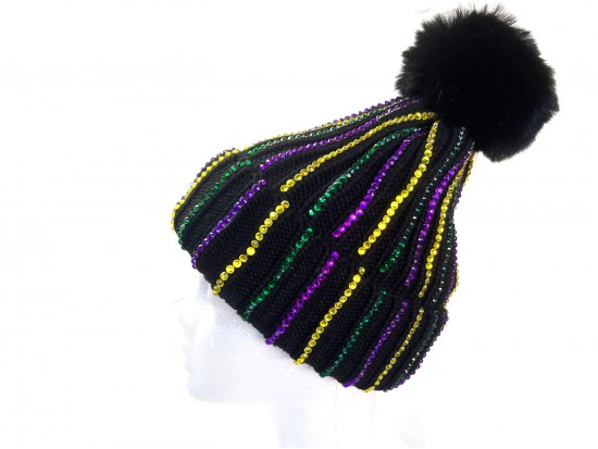 Mardi Gras Crystal Black Beanie Cap Mardi Gras Crystal Black Beanie Cap