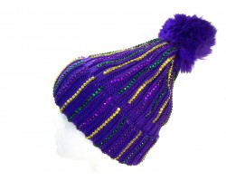Mardi Gras Crystal Purple Beanie Cap