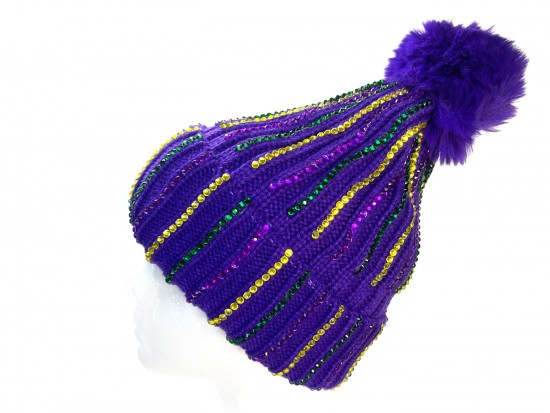 Mardi Gras Crystal Purple Beanie Cap Mardi Gras Crystal Purple Beanie Cap