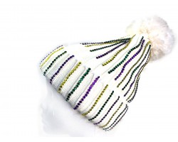 Mardi Gras Crystal White Beanie Cap