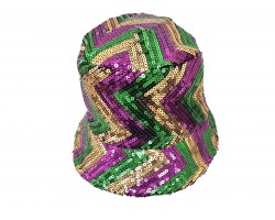 Mardi Gras Sequin Chevron Pattern Bucket Hat