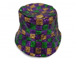 Mardi Gras Sequin Checker Pattern Bucket Hat