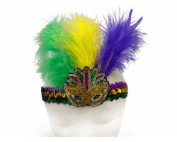 Mardi Gras Sequin Mask Feather Headband