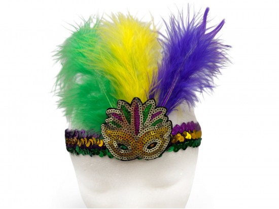Mardi Gras Sequin Mask Feather Headband