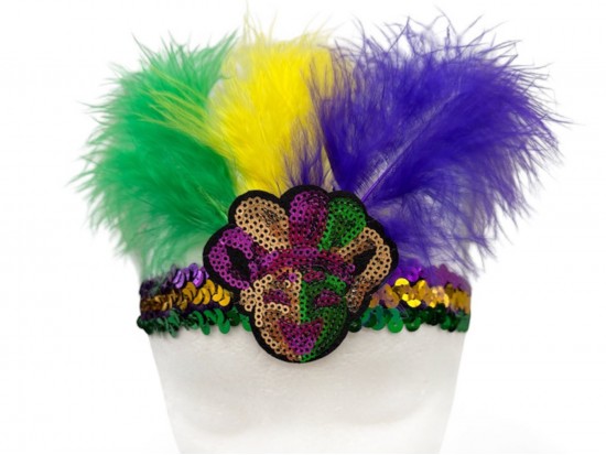 Mardi Gras Sequin Mask Feather Headband