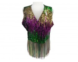 Mardi Gras Sequin Falls Pattern Vest Tassels