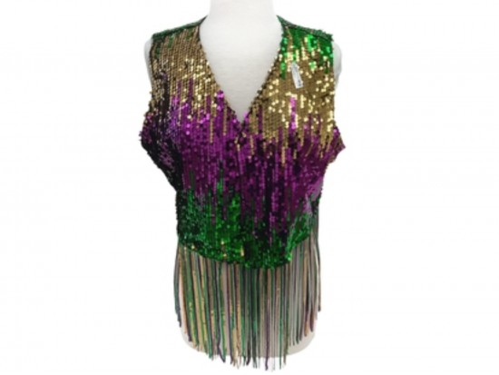Mardi Gras Sequin Falls Pattern Vest Tassels