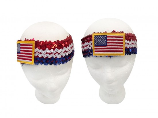 USA Flag Theme Sequin Stretch Headband