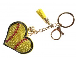 Yellow Softball Heart Puffy Keychain