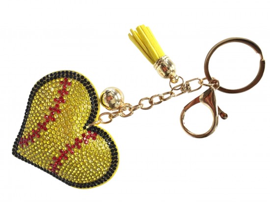Yellow Softball Heart Puffy Keychain Yellow Softball Heart Puffy Keychain