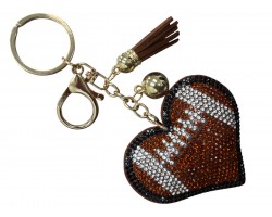 Brown Football Heart Puffy Keychain