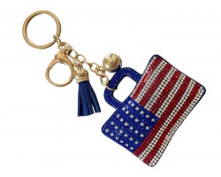 USA Flag Crystal Suitcase Puffy Keychain