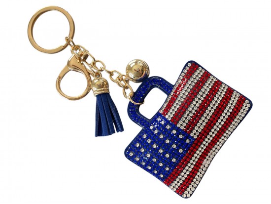 USA Flag Crystal Suitcase Puffy Keychain