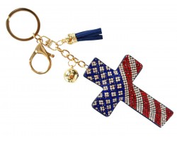 USA Flag Crystal Cross Puffy Keychain