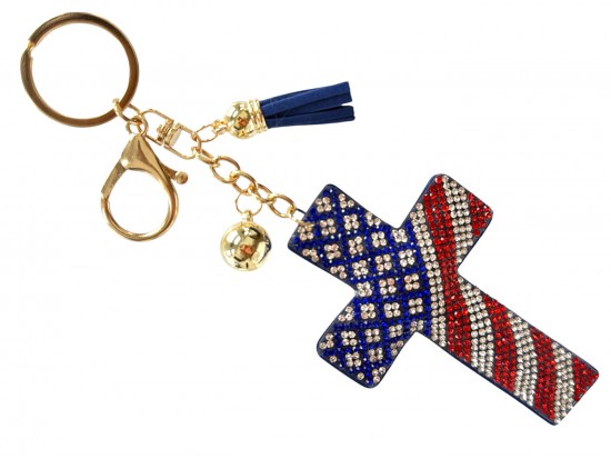 USA Flag Crystal Cross Puffy Keychain USA Flag Crystal Cross Puffy Keychain