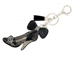 Black Gray Crystal High Heel Shoe Bow Puff Keychain