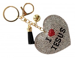 Clear Crystal Heart I Love Jesus Puffy Key Chain