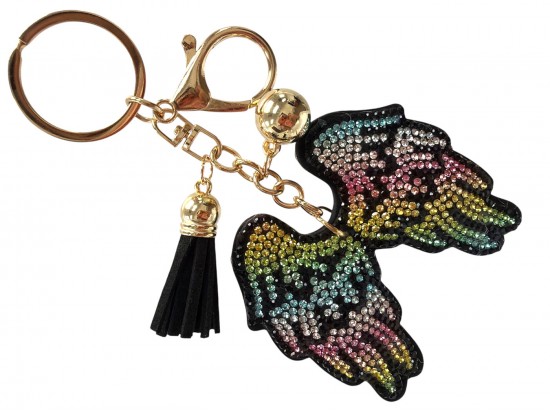 Multi Crystal Angel Wings Puffy Key Chain
