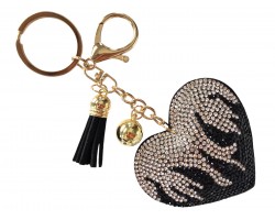 Black Crystal Heart Flames Puffy Key Chain