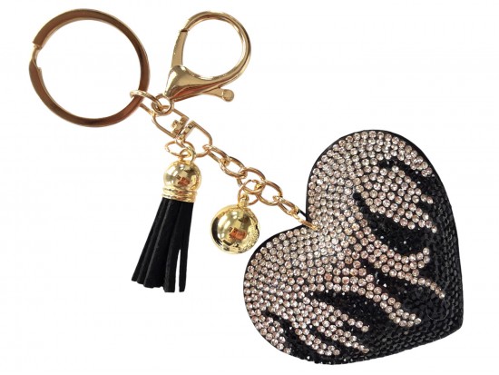 Black Crystal Heart Flames Puffy Key Chain Black Crystal Heart Flames Puffy Key Chain