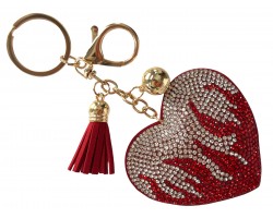 Red Crystal Heart Flames Puffy Key Chain
