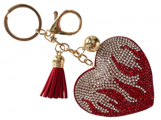 Red Crystal Heart Flames Puffy Key Chain Red Crystal Heart Flames Puffy Key Chain