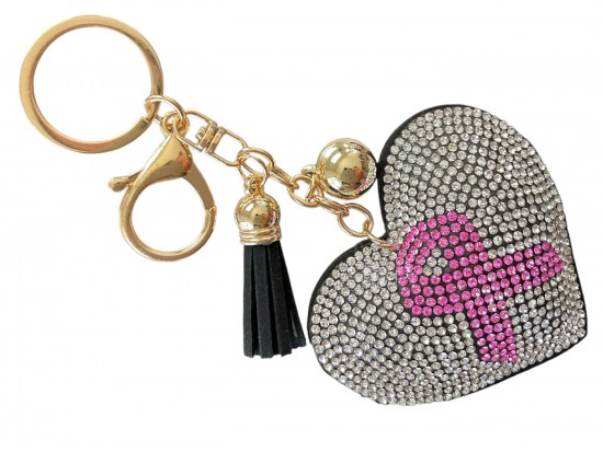 Pink Crystal Cancer Ribbon Heart Puffy Keychain Pink Crystal Cancer Ribbon Heart Puffy Keychain